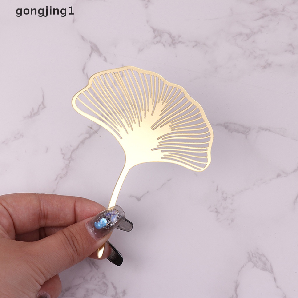 Ggg 1Pc Akrilik Gold Ginkgo Leaves Cake Topper Selamat Ulang Tahun Kue Insert Card ID