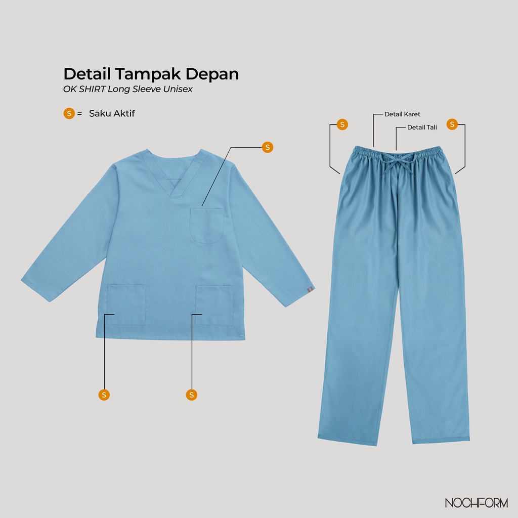 NOCHFORM (VOL 2) Doctor’s Scrub/ Set Baju Celana Jaga OKA / Baju OK Dokter / Baju OK Perawat / Baju Medis Lengan Panjang