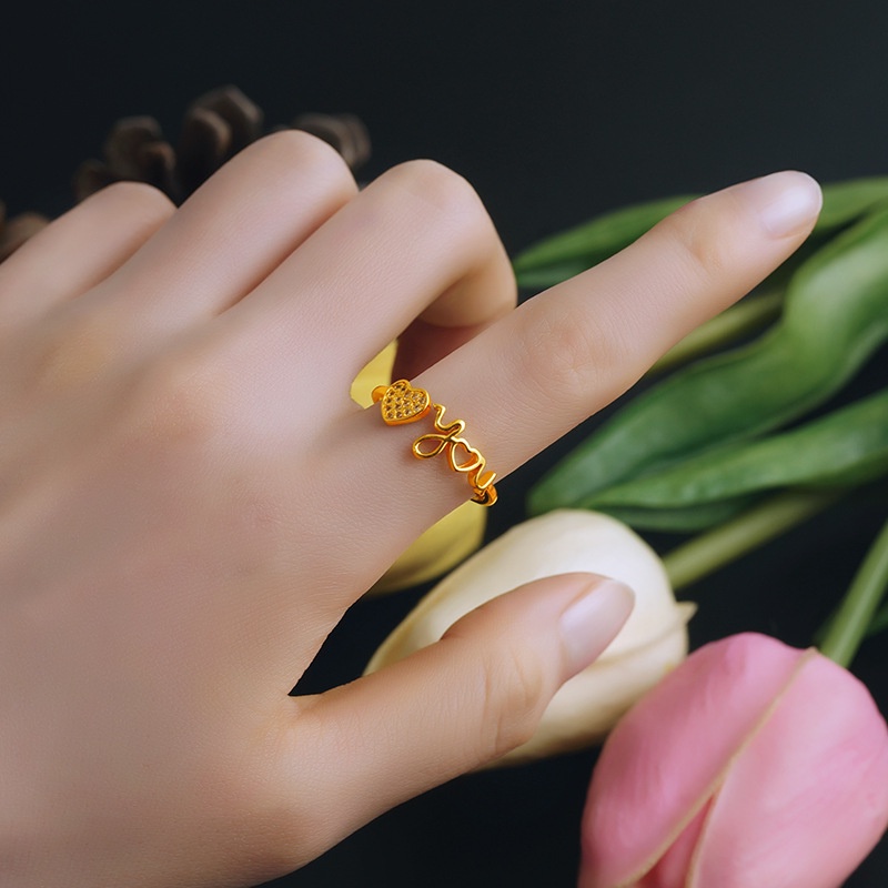 Goldkingdom Perhiasan Fashion Emas Asli Kadar 375 Bangkok Aksesoris Ready Stock Instagram Populer Baru Sederhana Cincin Rose Gold Hias Berlian Cinta Artistik Wanita Ring