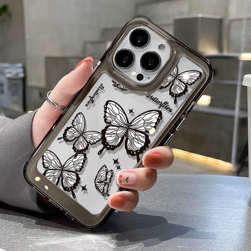 IPHONE Night Butterfly Soft Phone Case Kompatibel Untuk Iphone14 13 12 11 Pro XS Max X XR 7 8 Plus Transparan Shockproof Casing TPU Cover