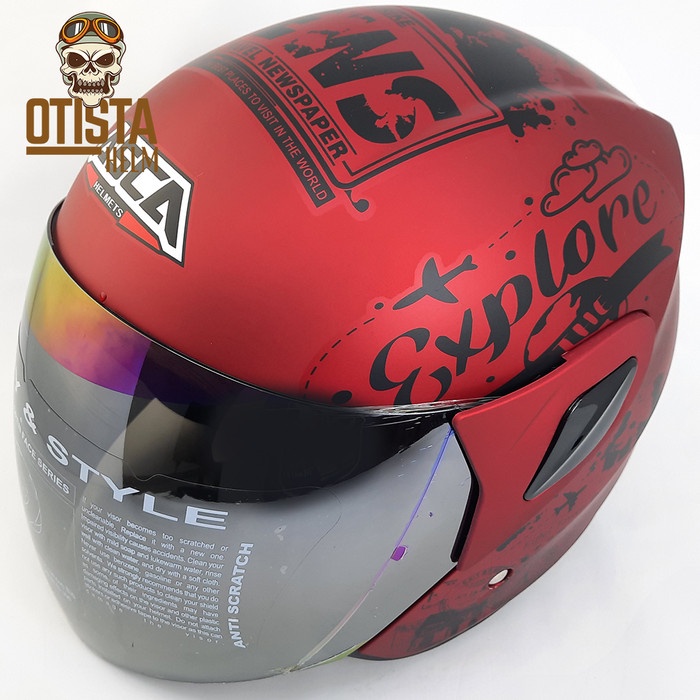 Helm Half Face Asca Strike News Murah Royal Red Black Maroon Doff