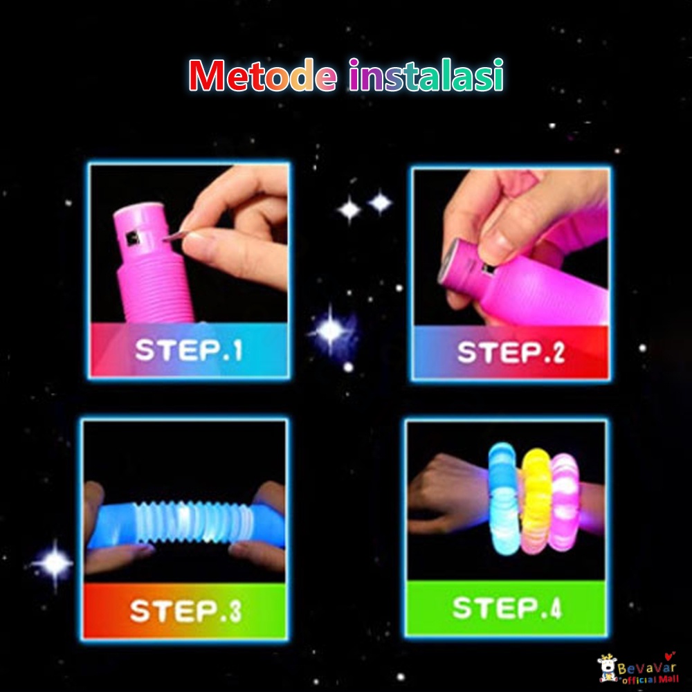 BEVAVAR Pop Pipes LED Light Mainan Viral Anak Light Up Pop Tubes LED Mainan Lampu Selang