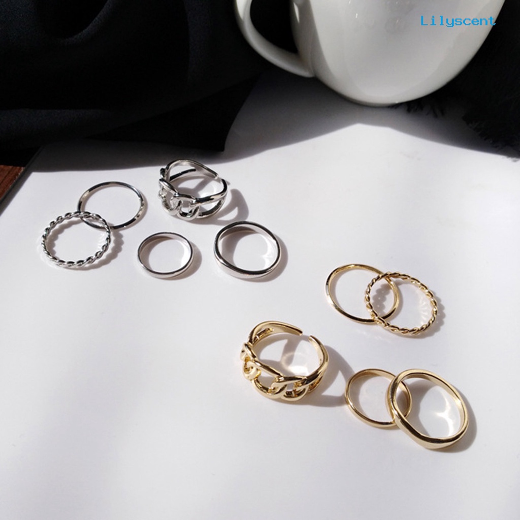 [LS]5 Pcs Cincin Jari Jari Anti Alergi Wearable Alloy Vintage Finger Rings Set Untuk Hadiah