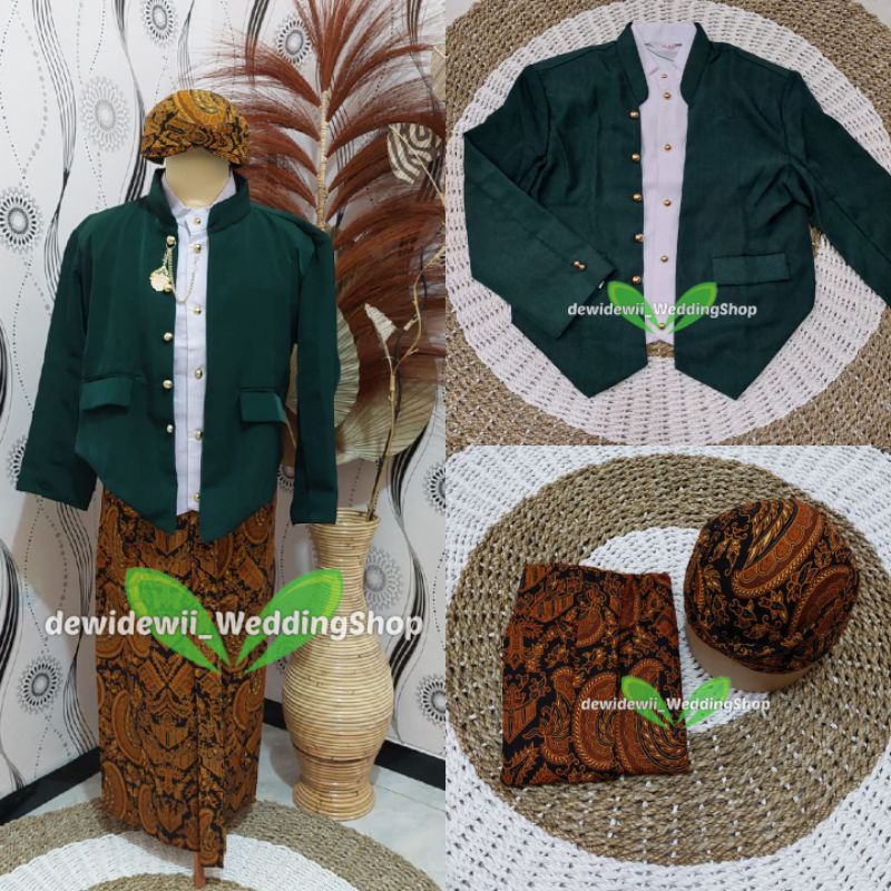 [Full Set] Baju Adat Jawa Cowok / Baju Manggolo / Baju Pagar Bagus | Nuansa Hewes Hijau Botol