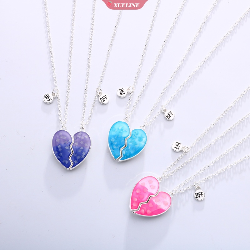 2 Pcs/set best friend Kalung glow-in-the-dark Payet Berbentuk Hati Jahitan Patah Liontin Rantai Kalung BFF Persahabatan Perhiasan Hadiah [ZXL]