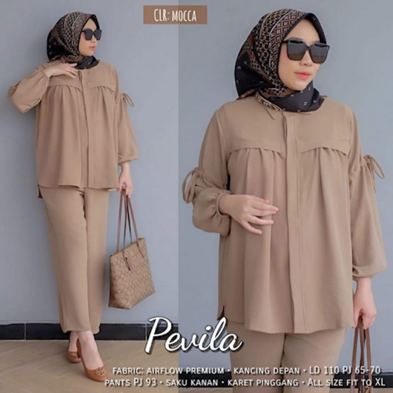 Baju Wanita Pevila One Set Setelan Wanita Terbaru Crinkle Airflow Premi