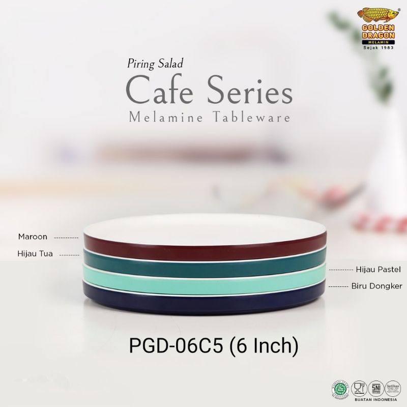 ( COD) PGD-06C5 Piring Salad cake ukuran 6 Inch melamin Golden Dragon Cafe series tebal estetik suda
