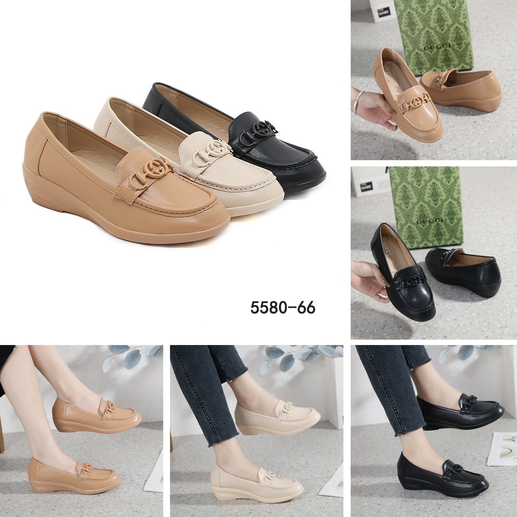 GC Leather Double-G Logo Wedges Shoes 5580-66