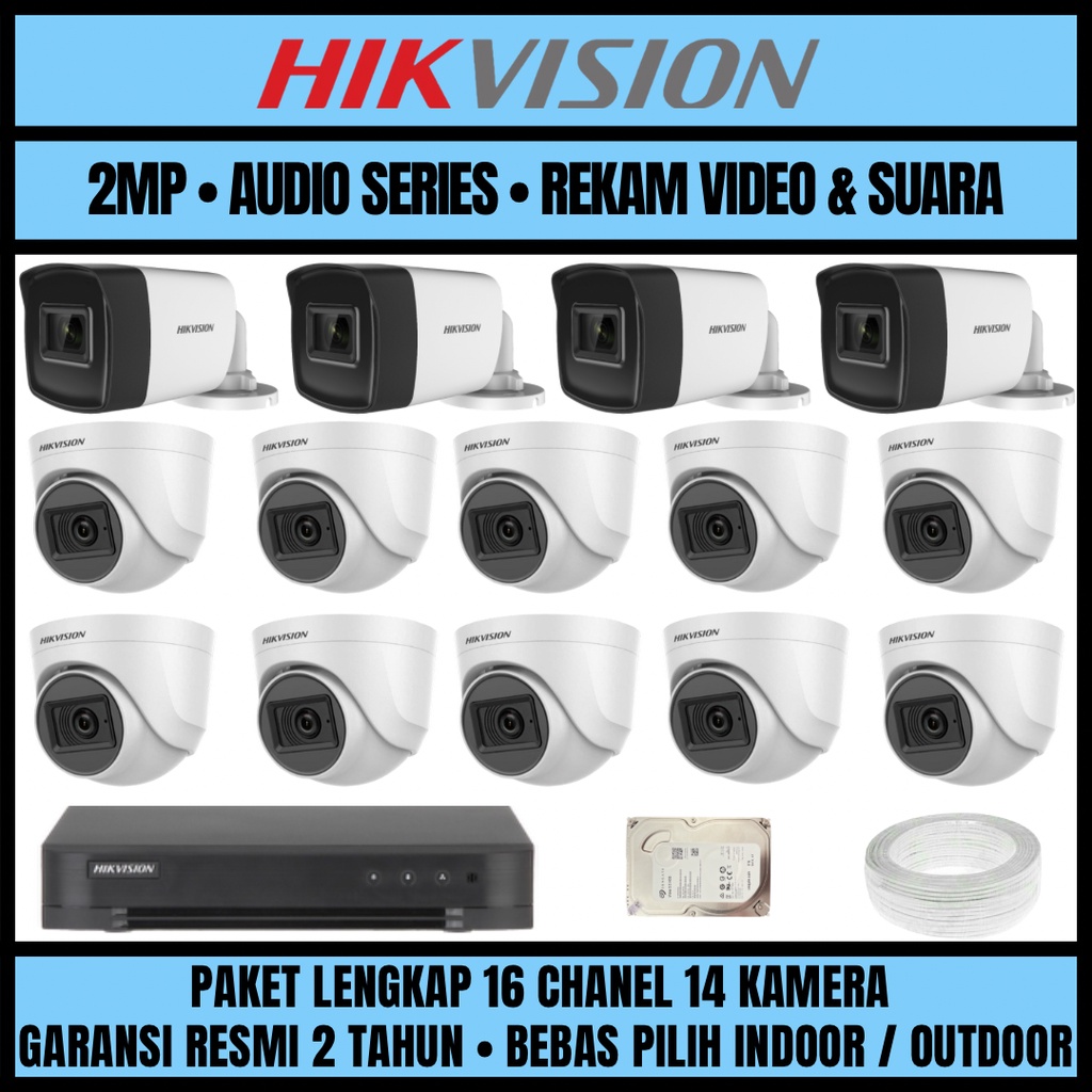 PAKET CCTV HIKVISION 2MP 16 CHANNEL 14 CAMERA KAMERA CCTV TURBO HD