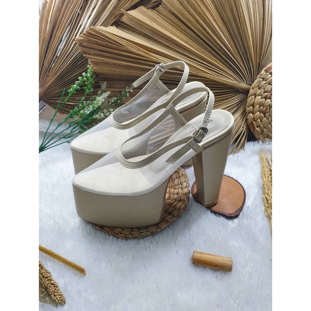 Sepatu wedding clarisa polos gold hak tinggi 15 cm