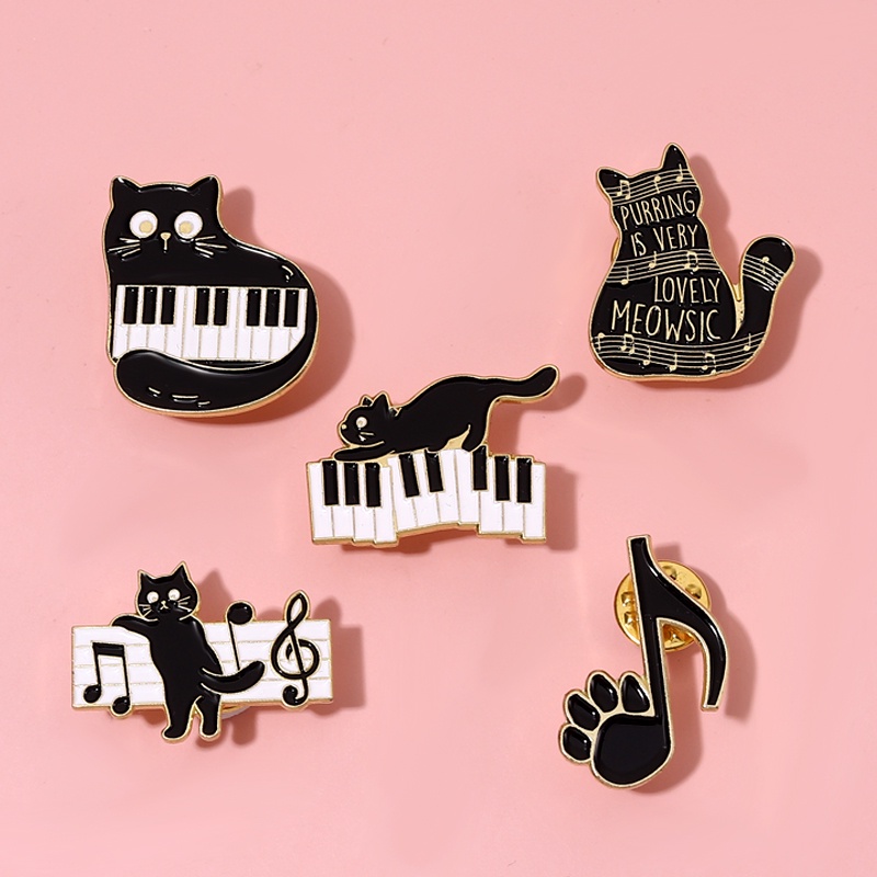 &quot;Purring Is Very Lovely Meowsic&quot; Kartun Kucing Lapel Pin Musik Note Kucing Bros Piano Kunci Lencana Hadiah Untuk Teman Kostum Aksesoris Perhiasan