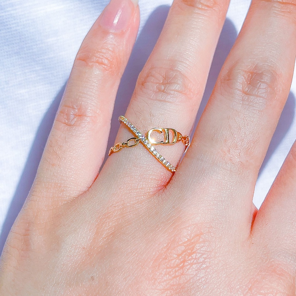 Cincin aesthetic anak dan dewasa emas asli kadar 700 70 16k branded Di*r permata CD X beige gold terbaru