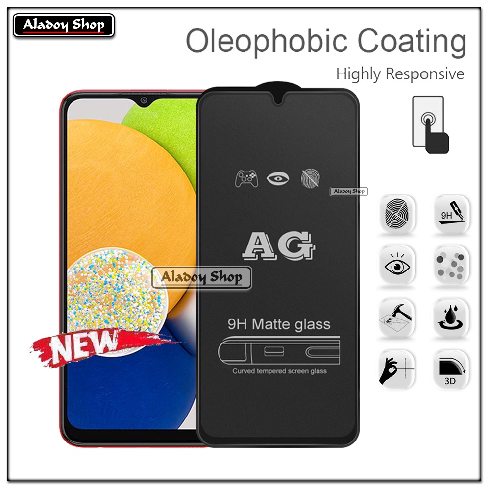 Paket 3IN1 Tempered Glass Layar Matte Anti Glare Samsung A03 Free Tempered Glass Camera dan Skin Carbon