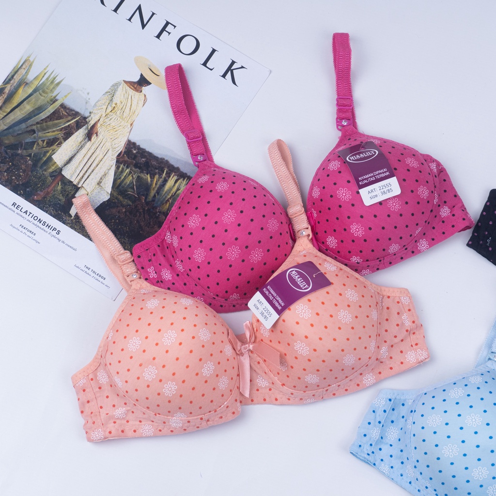 IL - BRA Wanita BH Motif Halus Premium / BH Wanita Tanpa Kawat Kualitas Premium Motif Bintik Bunga MissLily