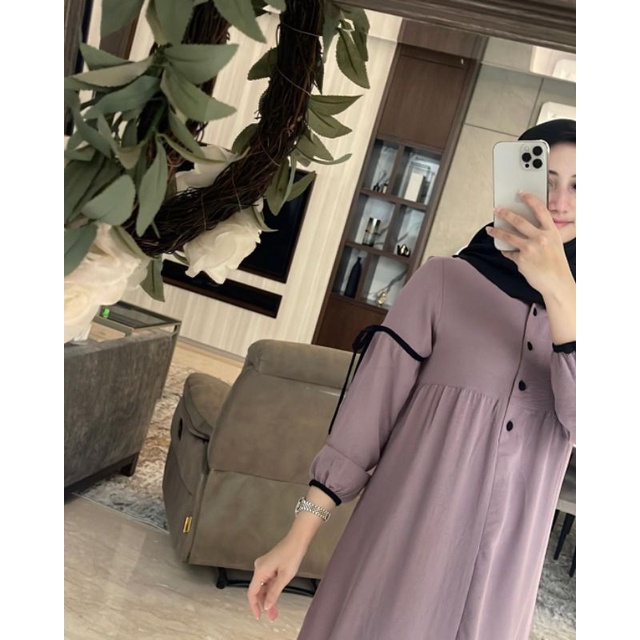 Gamis List - JEMMA DRESS - Bahan Crinkle Airflow | Abaya Murah List Hitam