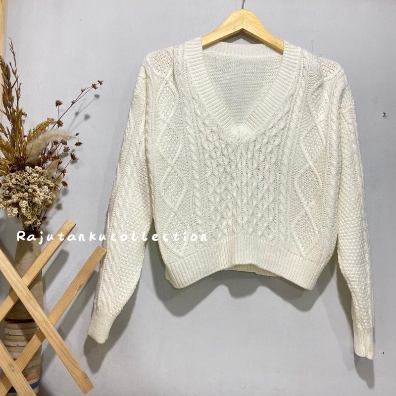 SWEATER CROP CABLE AIKO V-NECK