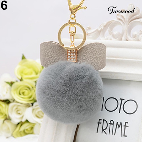 Twowood Fashion Faux Rabbit Fur Ball Charm Tas Telepon Mobil Liontin Gantungan Kunci Key Ring