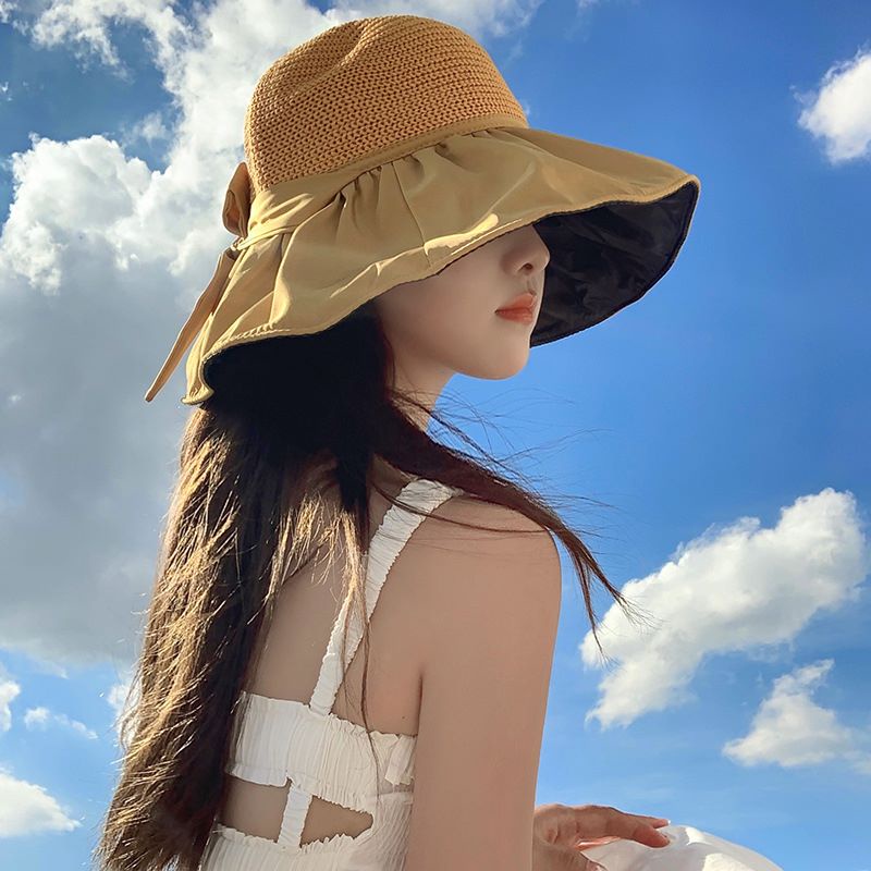 Topi Pantai Japan Rajut Wanita Elegan Pelindung Matahari 360 Derajat ANTI UV High Quality Import