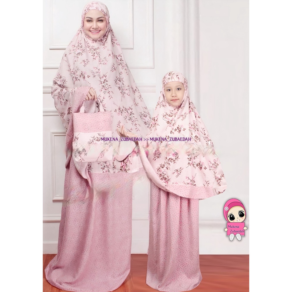 MUKENA ZUBAEDAH SEPASANG IBU DAN ANAK DAHLIA ELVIRA RAYON BALI SITI KHADIJAH PASTELEENA DALANOVA