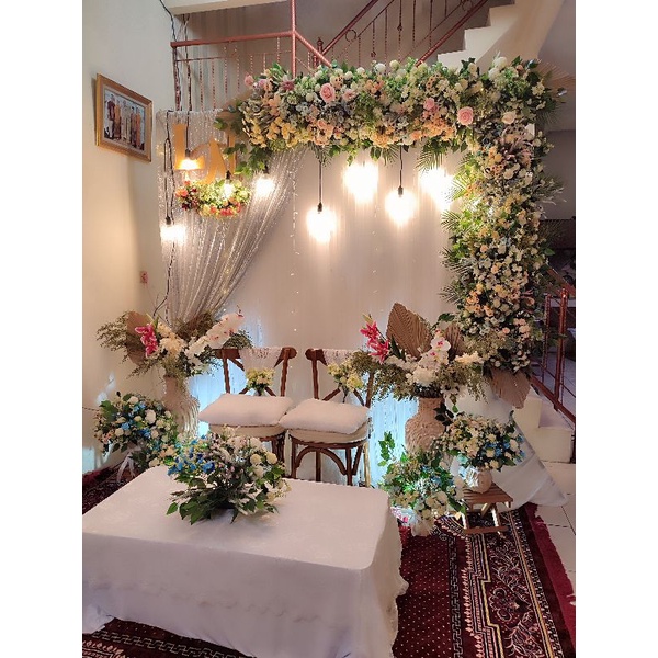 Dekorasi akad nikah simple 2 meter + meja akad lesehan
