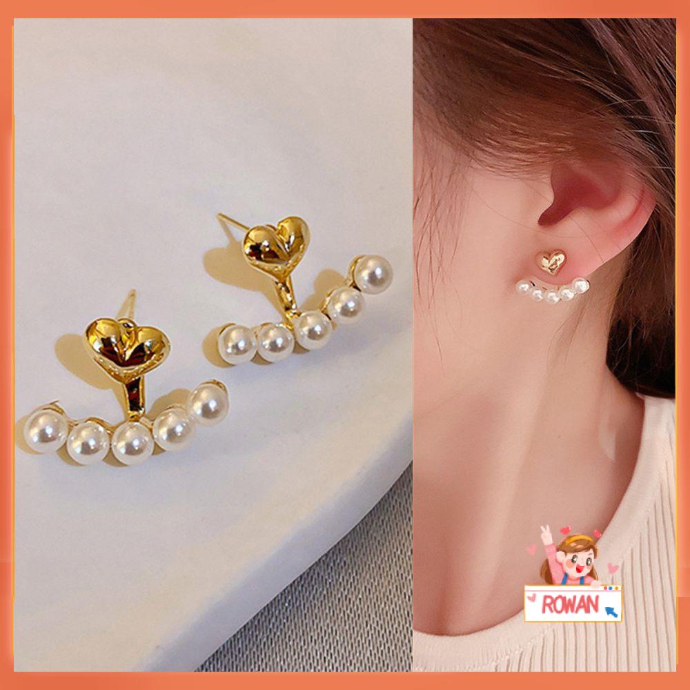 R-flower Pearl Earrings Hadiah Pesta Perhiasan Aksesoris Emas Berbentuk Hati