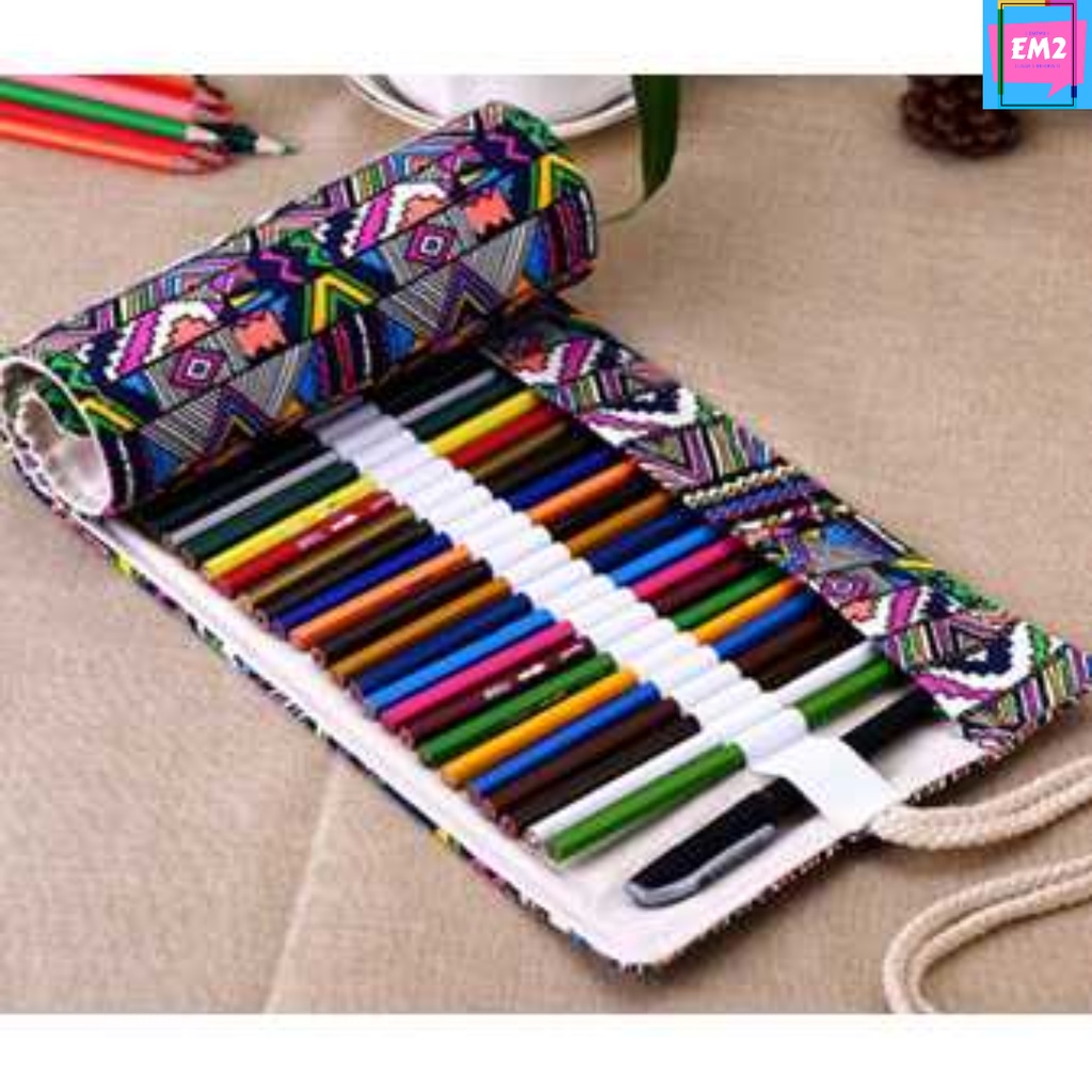 

Tas Tempat Pensil Warna Model Gulung Canvas 48 Slot Motif Bohemian