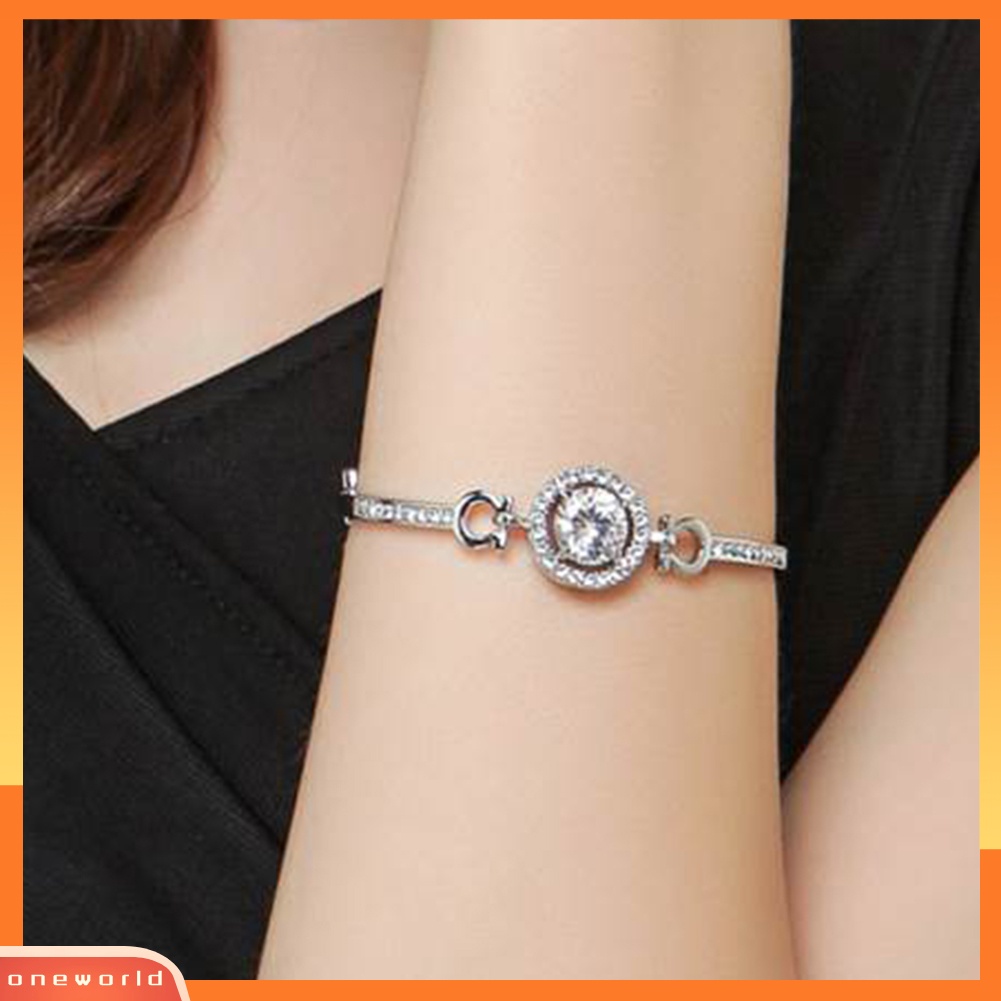 [WONE] Mewah Cubic Zirconia Hias Adjustable Rantai Gelang Bangle Wanita Perhiasan Hadiah