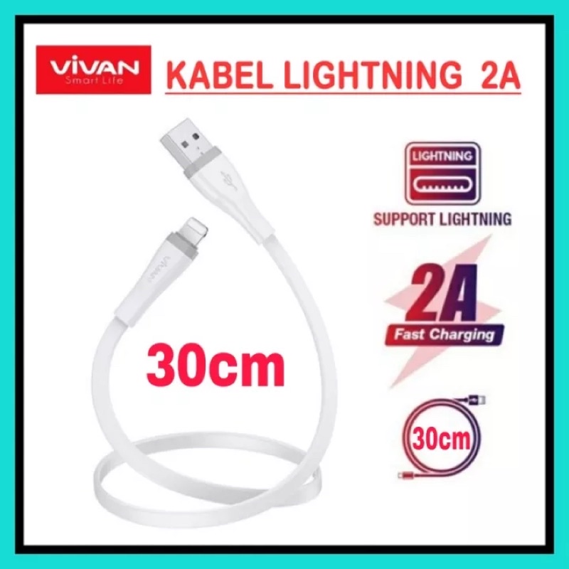 Vivan Flat Kabel Data Lightning 2 meter/1 meter/30cm Support Fast Charging for 6+ 7+ 8+ SE XR XS Max 11 Pro Max