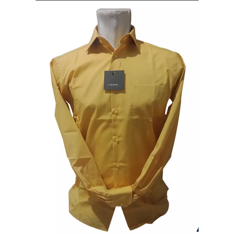 Kemeja Alisan Lengan Panjang Reguler Kuning K10 /Kemeja Formal Pria Lengan Panjang /Atasan Pria