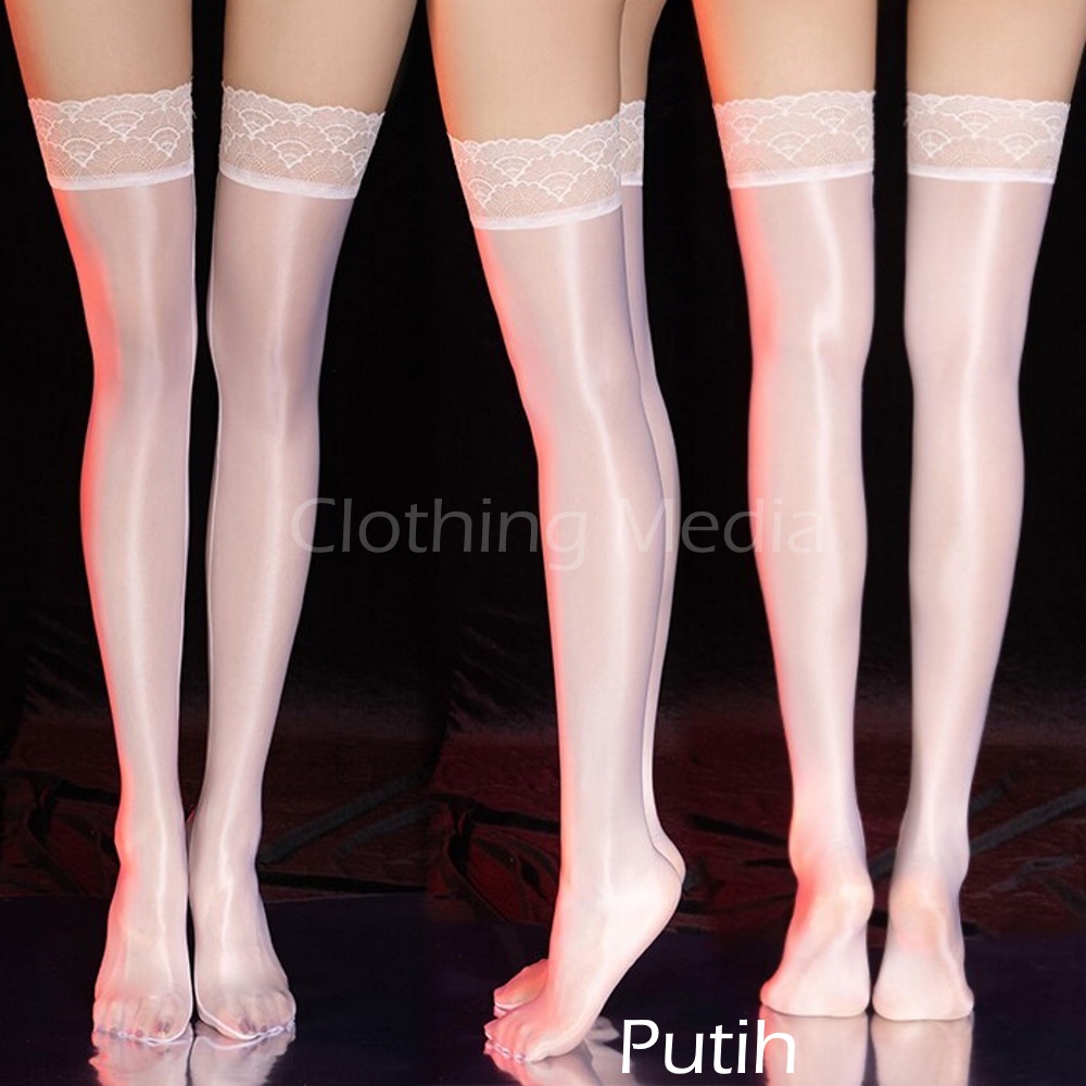 Stocking Wanita Glossy 12D Kilap Sepaha Transparan Stoking Thigh High