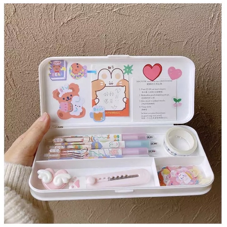 READY STOCK COD - STIKER GRATIS TEMPAT PENSIL POLOS WARNA PASTEL KOTAK ALAT TULIS AESTHETIC DEKORASI KARAKTER KARTUN ANAK PEREMPUAN LUCU KAWAII BUJO JURNAL GAYA REMAJA SEKOLAH CEWEK KOREA BAHAN PLASTIK MINIMALIS FANCY MURAH VIRAL CANTIK PUTIH SEKAT KLIK