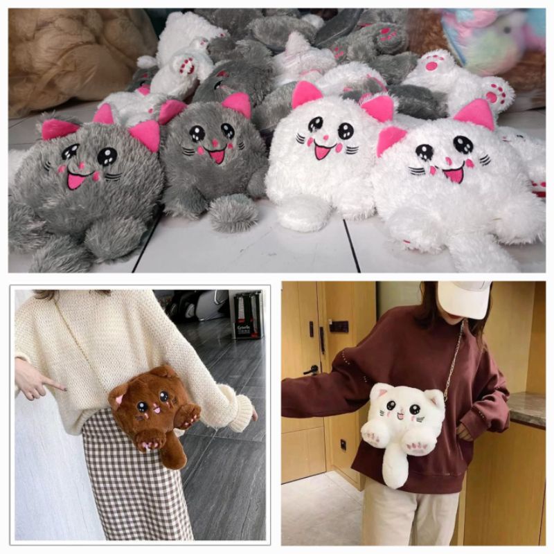 Tas Selempang Boneka Kucing FYKACU Tas Tali Rantai Tas Buku Korean Style Tas Hp Perempuan Anak