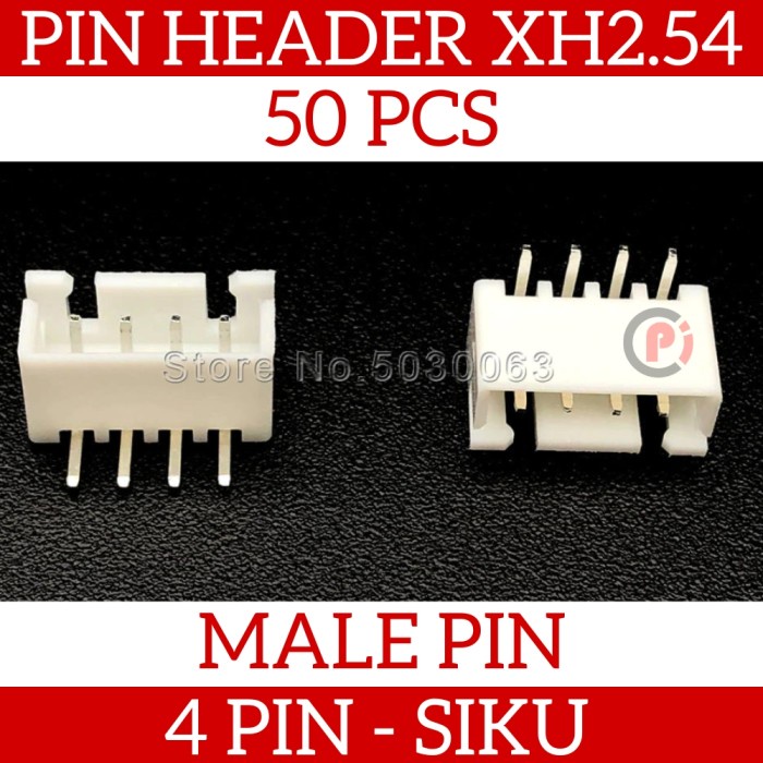 Isi 50 Pcs Konektor Pin Header Male XH2.54 4 Pin 4P Siku Right Angle