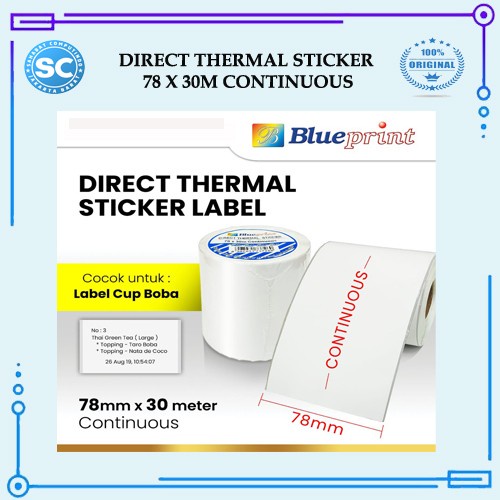 

Kertas Label Direct Thermal Sticker 78 x 30m Continuous