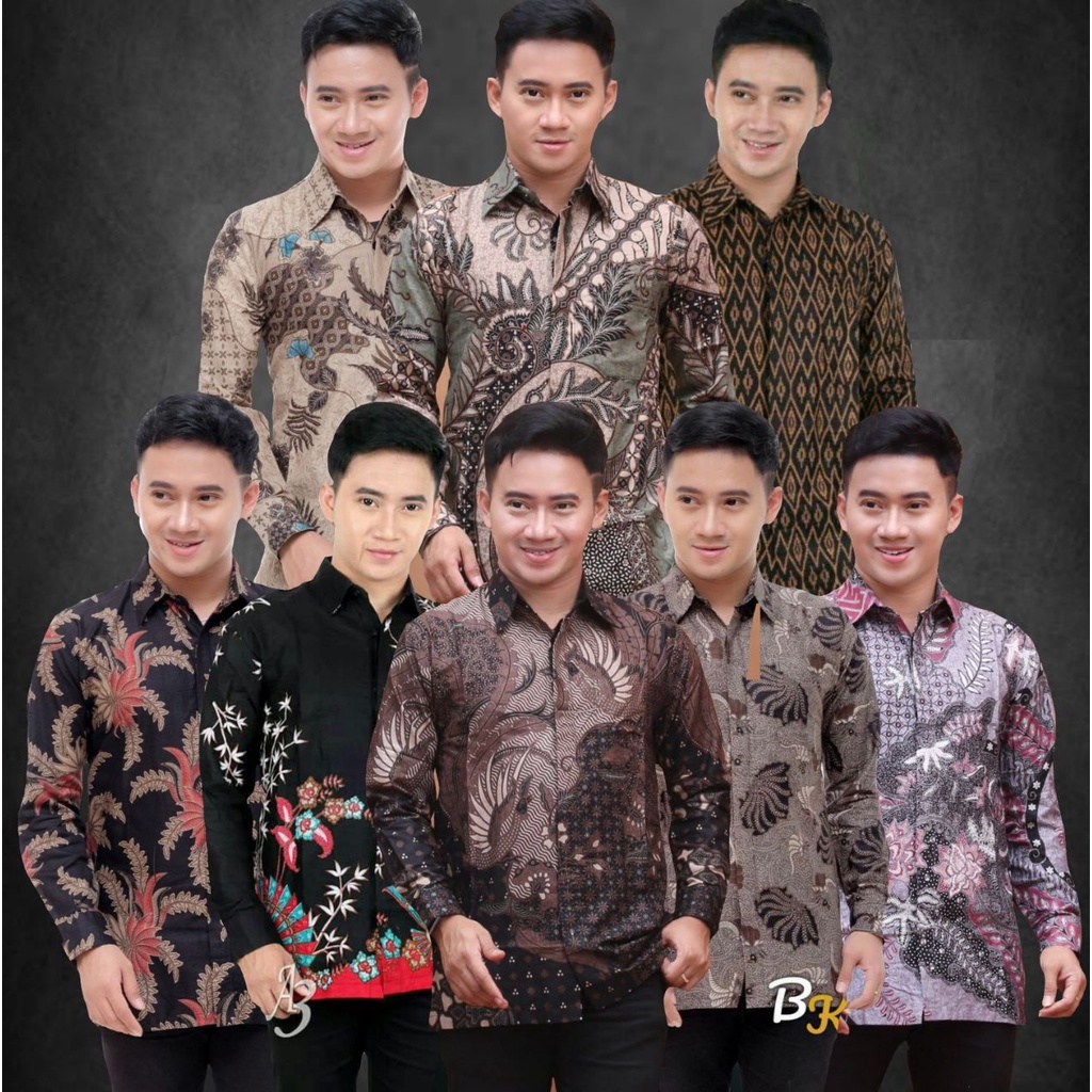 Batik Pria Lengan Panjang BATIK AZMIL HRB026 motif KERATONAN Kode 002 size M L XL XXL Reguler