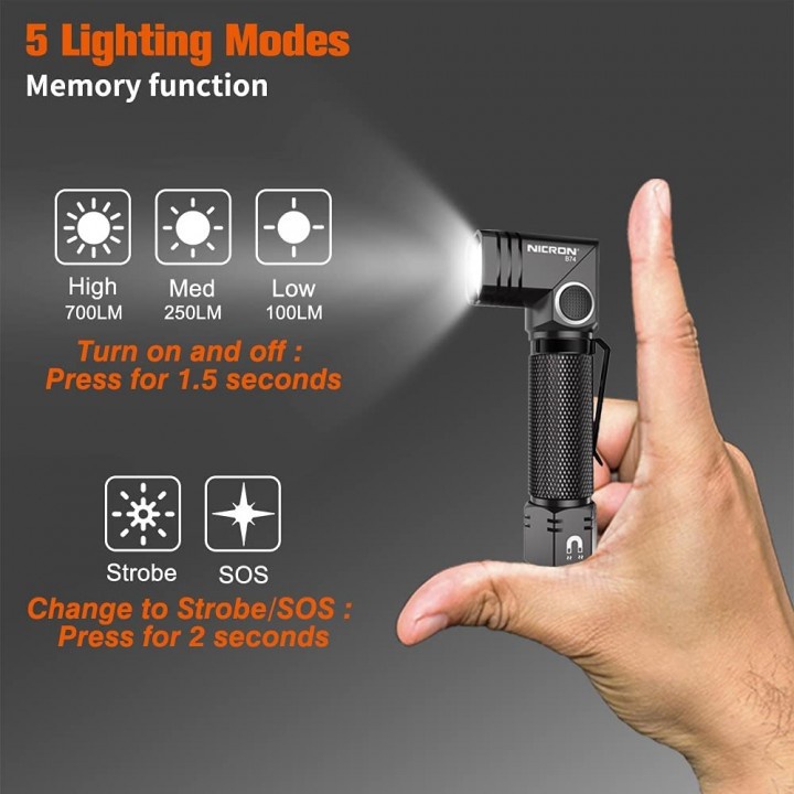 67 NICRON B74 - Mini Twist Rechargeable 750mAh Flashlight 700 Lumens