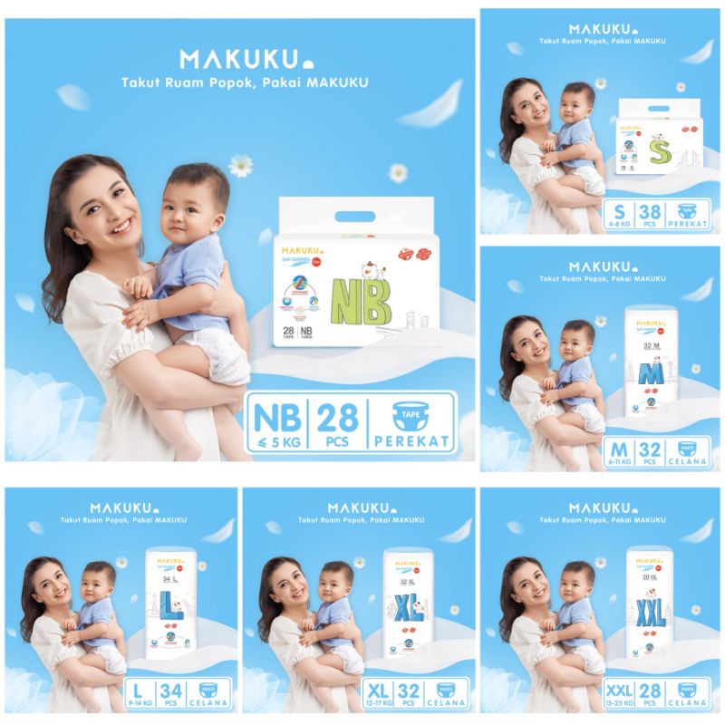 MAKUKU AIR/SAP Diapers Slim Tape/Pants (NB28/S38/M32/L34/XL32/XXL28)