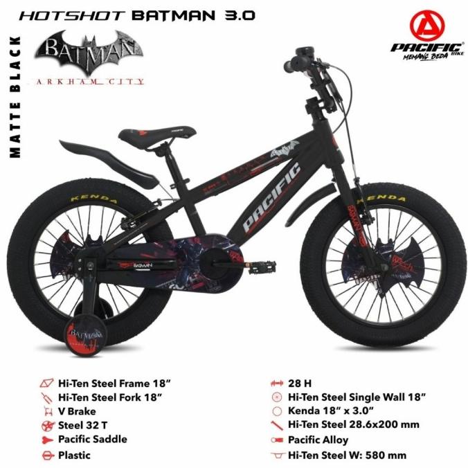 Sepeda Anak 18 Inch Bmx Pacific Batman 3.0 Free Standar N Kunci Spiral #Original
