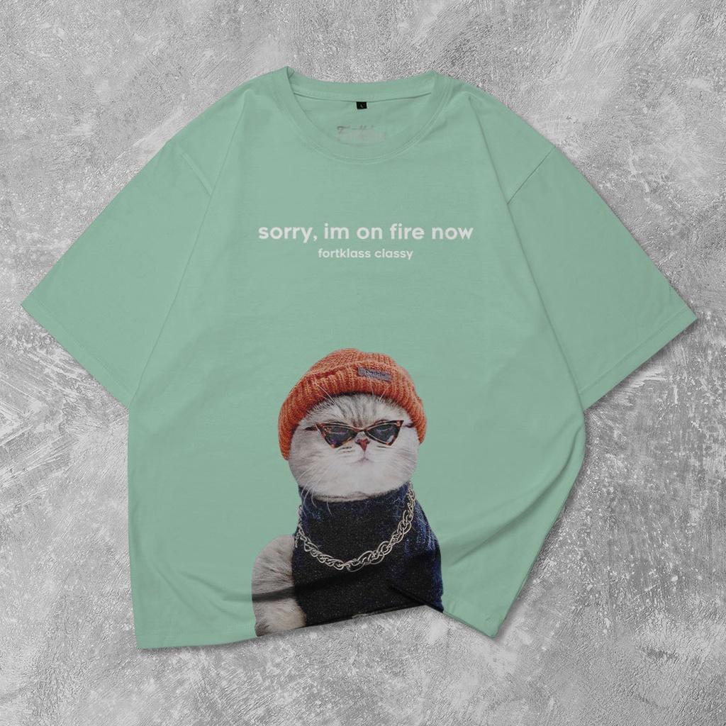 Fortglass Cat Kaos Oversize T-Shirt Cowok Premium