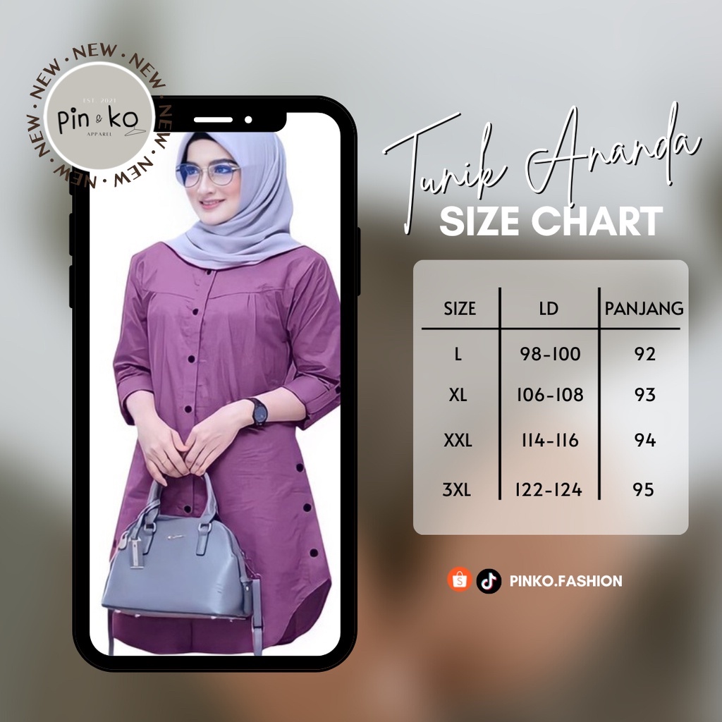 PIK - Tunik Ananda JUMBO XL, XXL, 3XL /ATASAN MUSLIM/ TUNIK WANITA/ PAKAIAN WANITA / BAJU MUSLIM