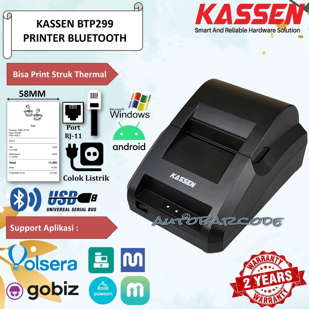 Jual KASSEN BTP 299 PRINTER BLUETOOTH THERMAL 58MM KASSEN BTP299 USB