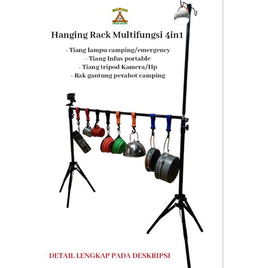 Hanging Rack Camping Portable Multi Fungsi Tiang Lampu/Tiang Infus/Tripod Kamera/Hanging Rack Perabot Camping