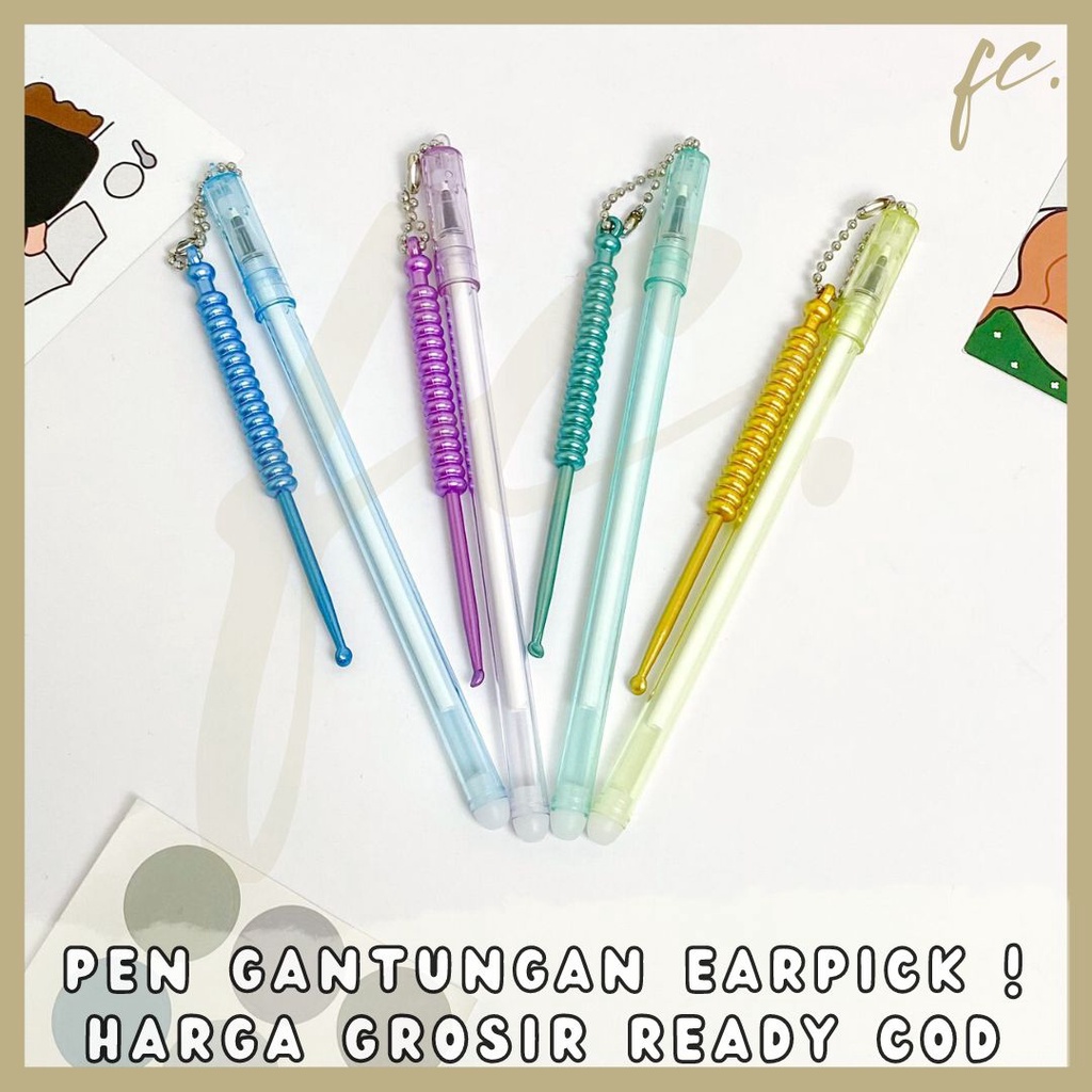 

Pen / Pulpen Gel Gantungan Korek Pembersih Kuping Telinga Metalik Ear Cleaner Pick Tool Spoon Import Alat Tulis Anak Lucu Cute Tinta Hitam Grosir Ready COD
