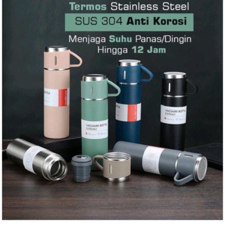 Termos Sultan Vacuum Flask Set / Botol Minum Cangkir Premium 500 ML Panas Dingin Travel Vaccum Set Box Gift