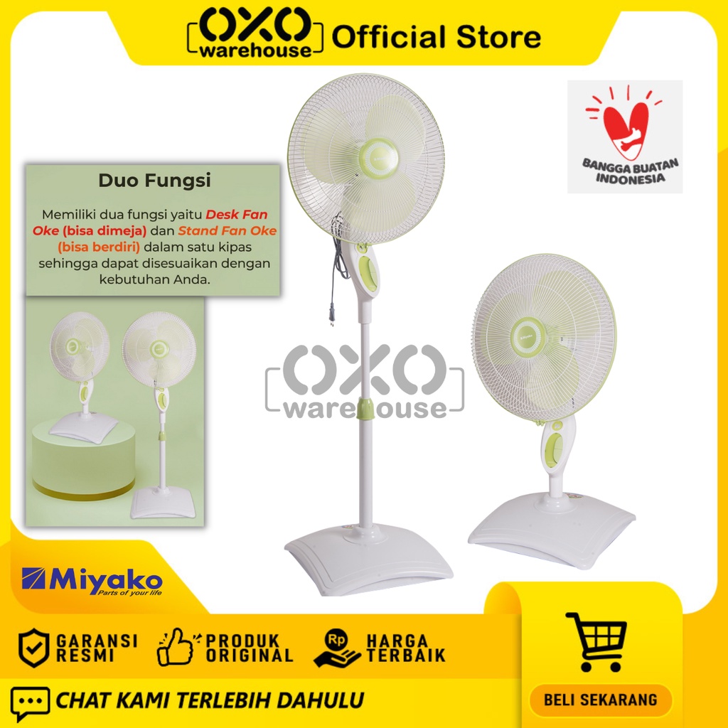 Miyako Electric Fan KAS-1627 KB   Kipas Angin Berdiri Wall Fan/Desk Fan Low Watt Garansi Resmi