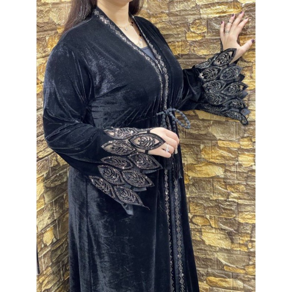 PO abaya  hitam fullstone gamis arab velvet MESIR IMPORT