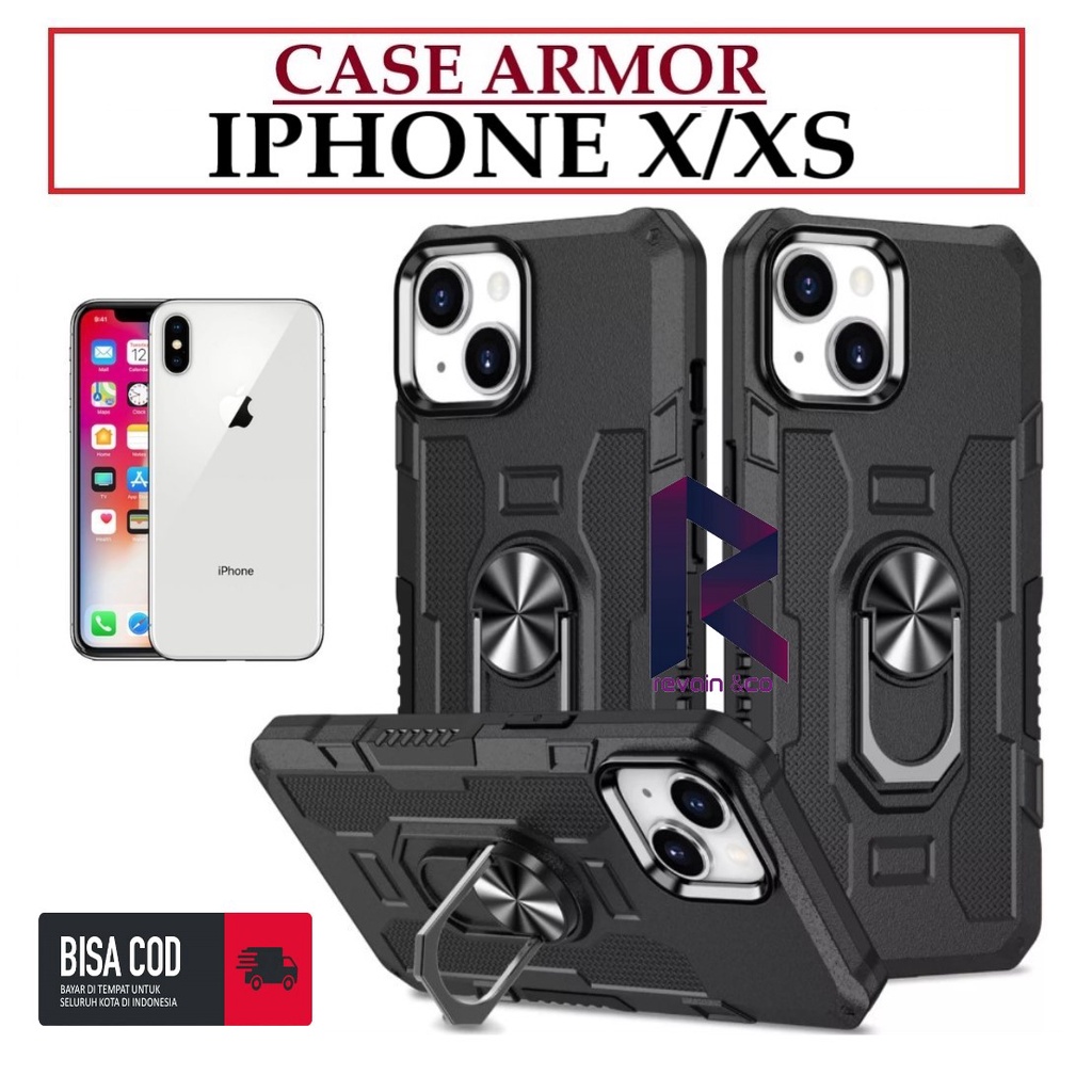 Case Armor IPHONE X/XS Iring Cincin Magnetic Kesing Hp Protect kamera Premium Hard Case Standing Robot Pelindung Kamera