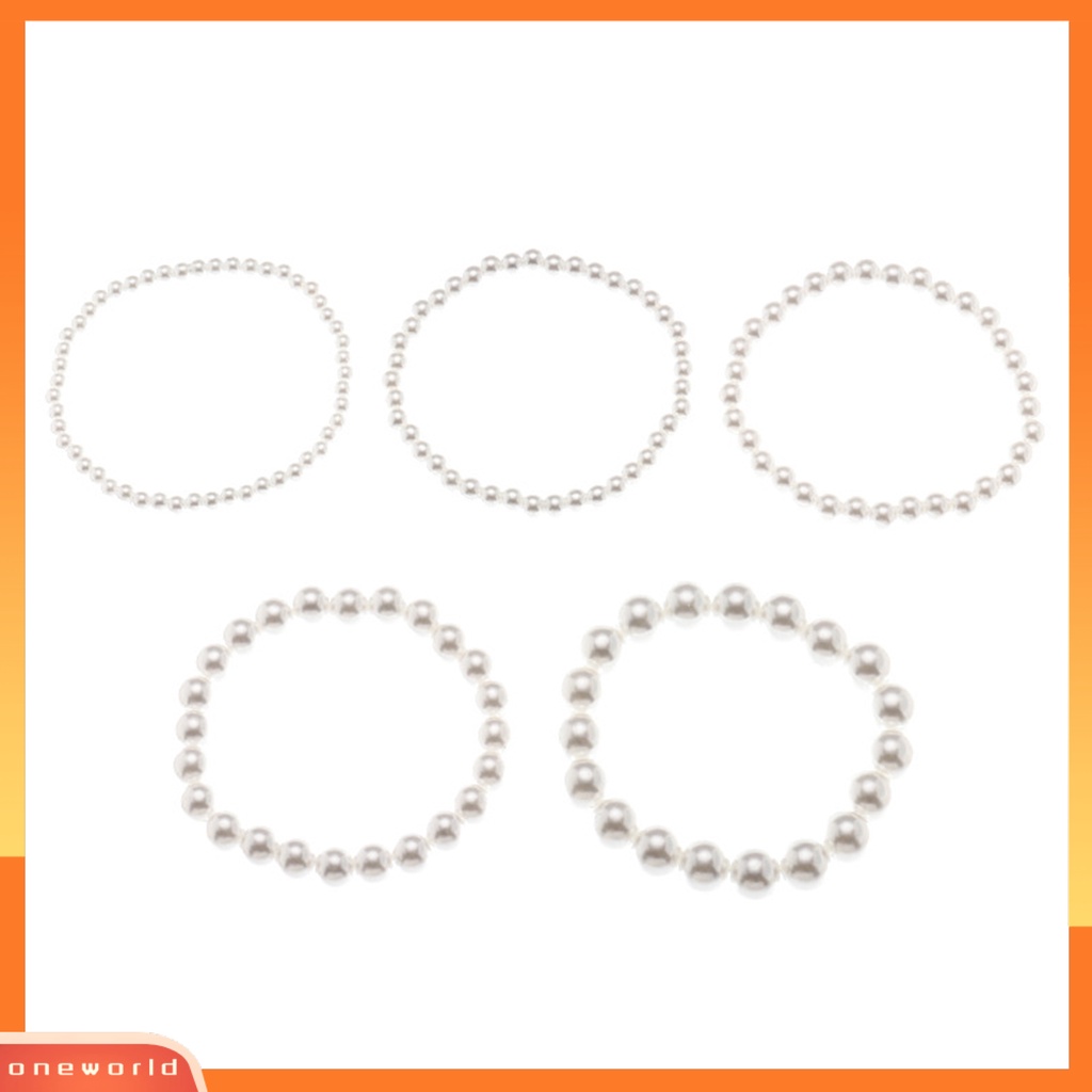 [WONE] 5 Pcs Wanita Gelang Peregangan Multilayer Perhiasan Plastik Faux Pearl Beads Bracelet Pernikahan