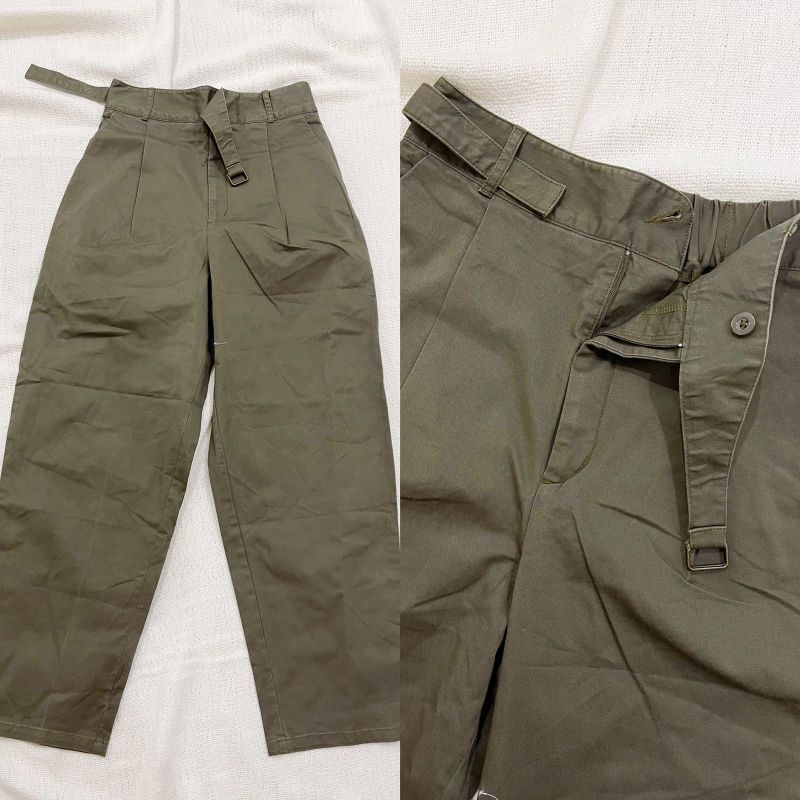 GU belted denim pants