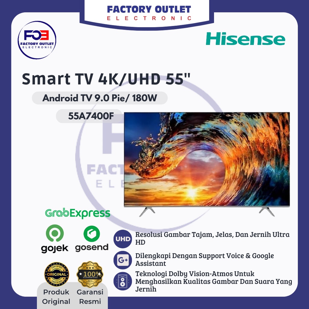 Led Tv 55 Inch Hisense 55A7400F Smart Android ONLY JABODETABEK